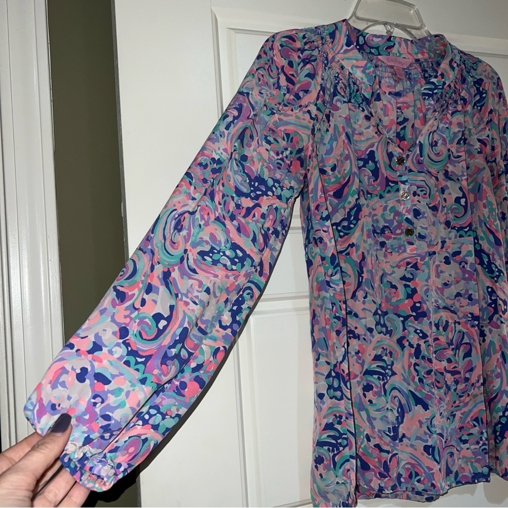 Lilly Pulitzer Elsa silk xxs purple pink colorful office work lightweight - Picture 3 of 7